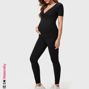 Maternity Surplice Neck Solid Lounge Top & Pants